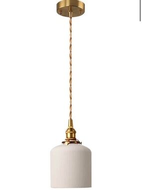 Gold and White Fluted Glass Pendant Light (2 lights)